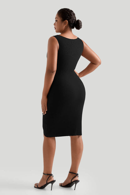 Wrap Style Bodycon Dress With Built In Shapewear