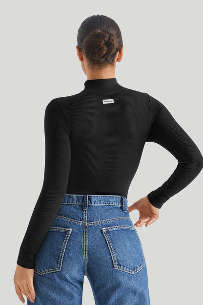 Threaded High Neck Long Sleeves Bodysuit