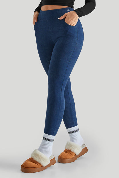 Long Sleeves Stretchy Faux Denim Legging Sets
