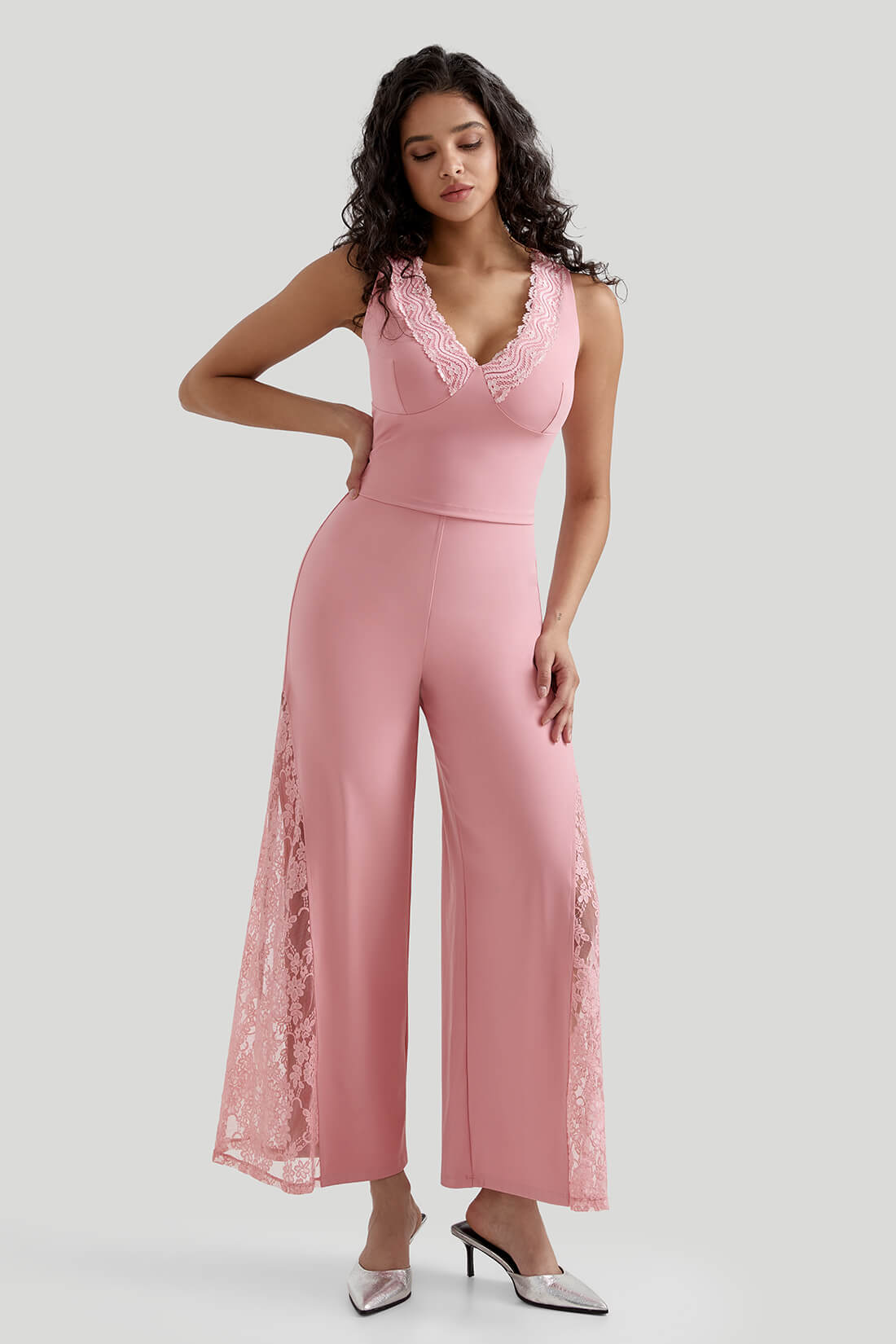 Lace Wide Leg Pants With Built In Shapewear