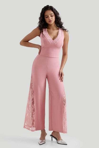 Lace Wide Leg Pants With Built In Shapewear