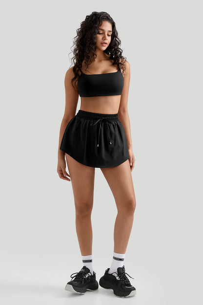 Drawstring Waist Double - Layer Skort