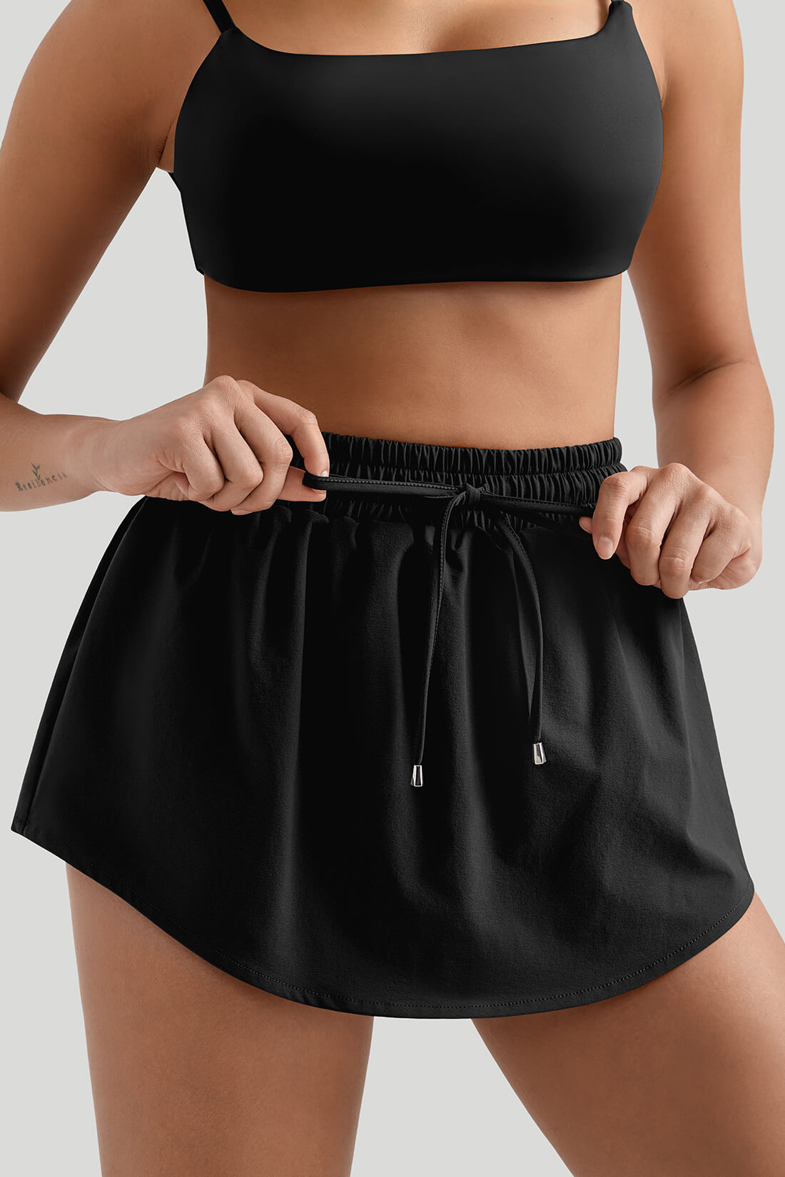 Drawstring Waist Double - Layer Skort