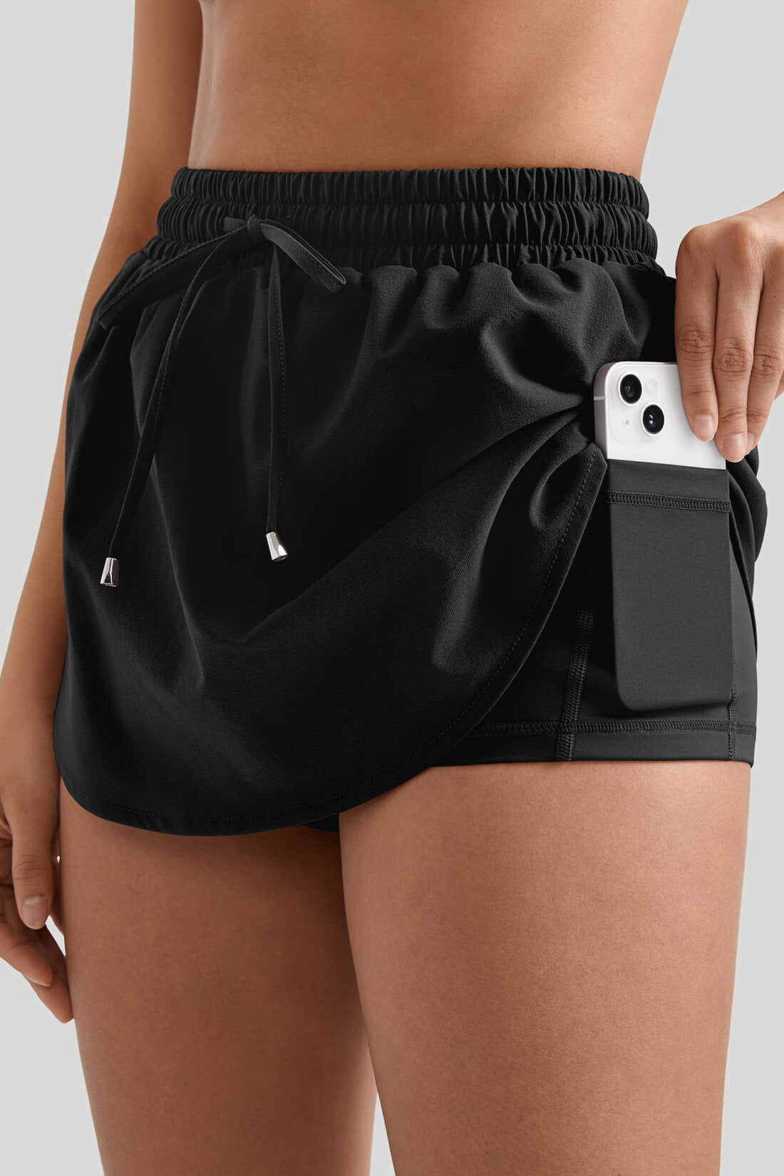 Drawstring Waist Double - Layer Skort