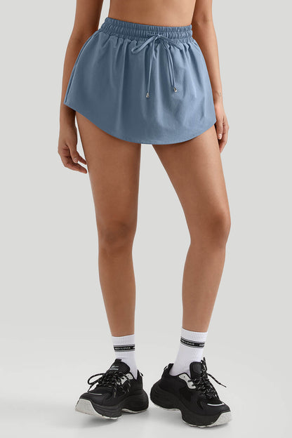Drawstring Waist Double - Layer Skort