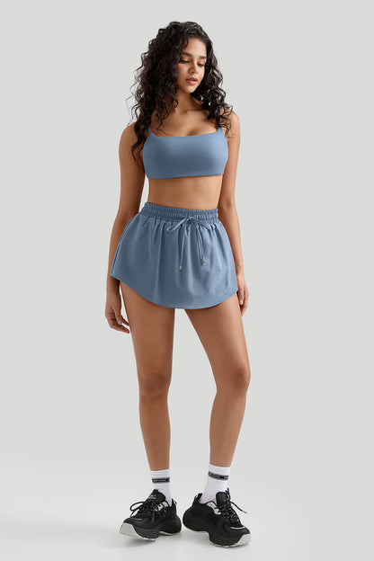 Drawstring Waist Double - Layer Skort