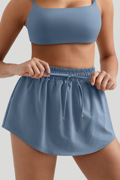 Drawstring Waist Double - Layer Skort