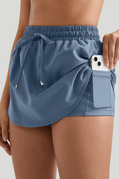 Drawstring Waist Double - Layer Skort