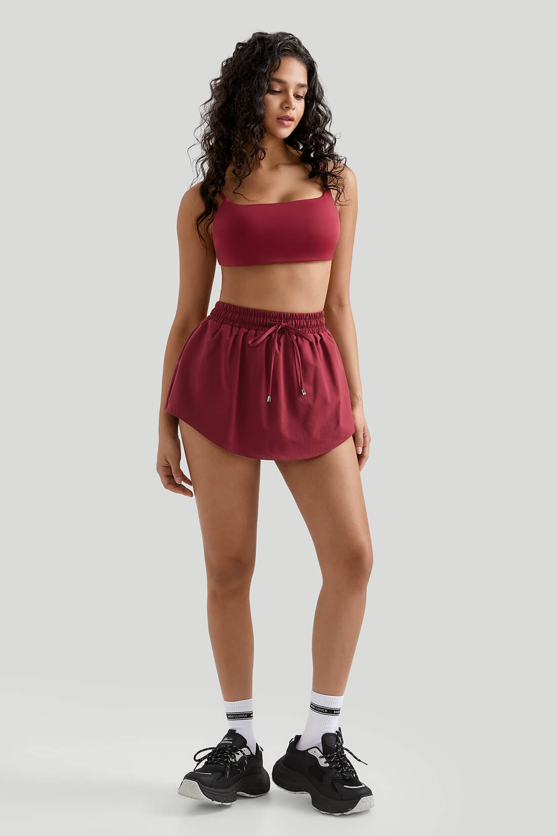 Drawstring Waist Double - Layer Skort