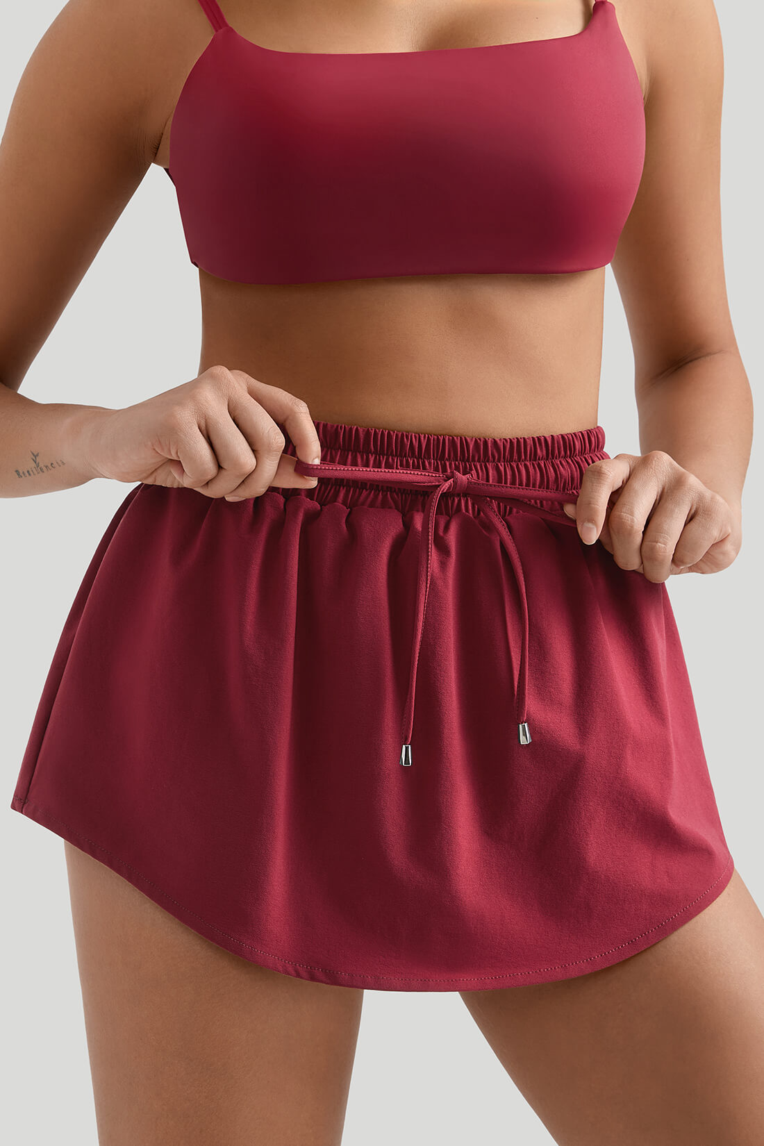 Drawstring Waist Double - Layer Skort