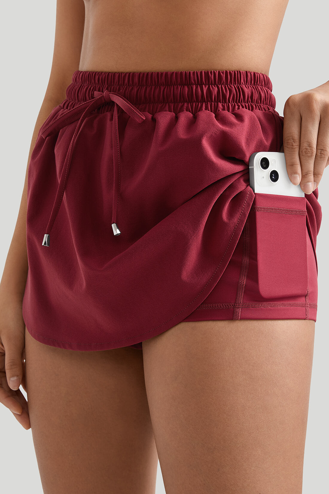 Drawstring Waist Double - Layer Skort