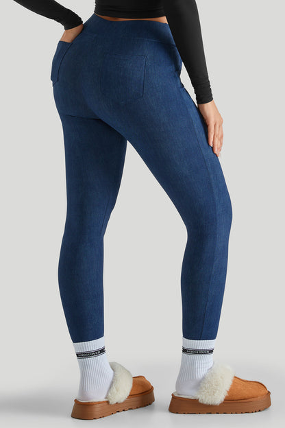 Long Sleeves Stretchy Faux Denim Legging Sets