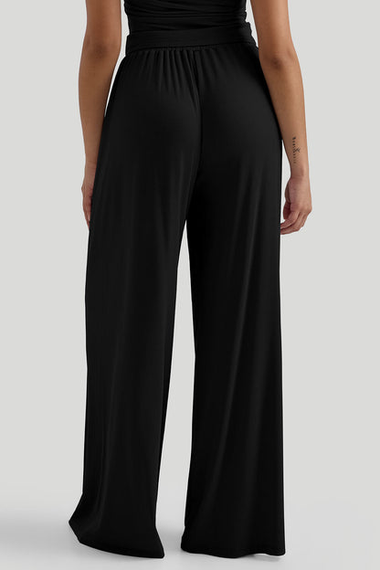V-neck Casual Set With Wide Leg Pants