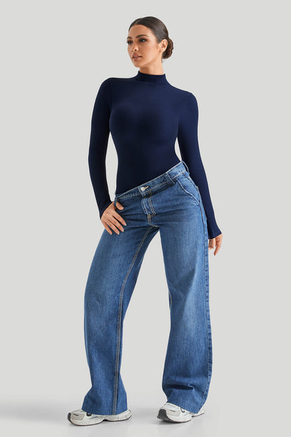 Threaded High Neck Long Sleeves Bodysuit