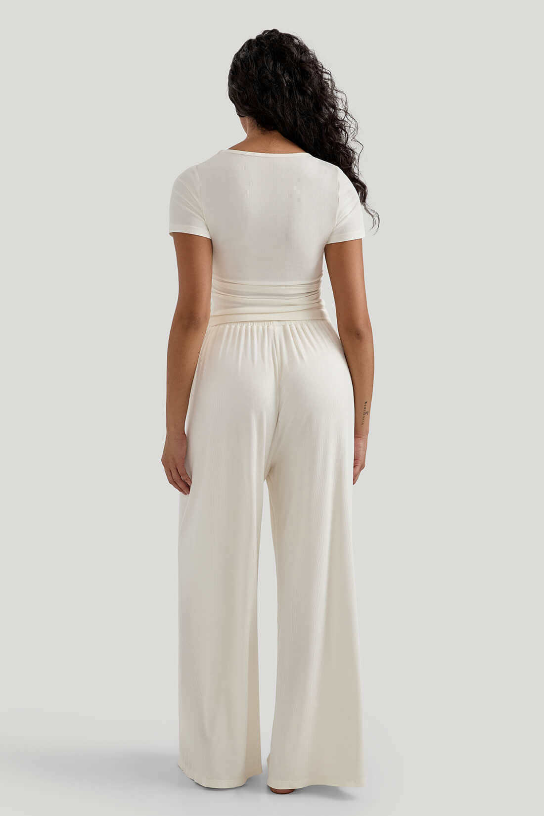 V-neck Casual Set With Wide Leg Pants