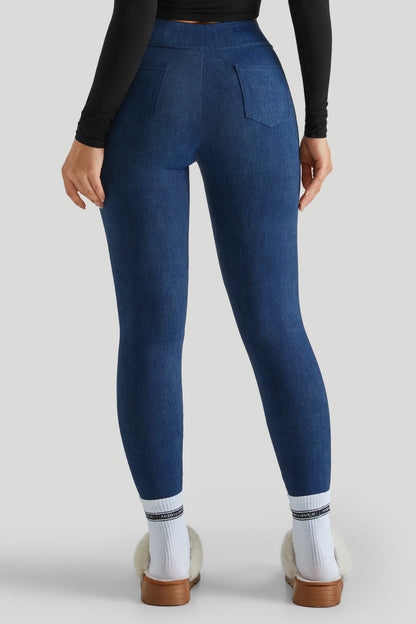 Long Sleeves Stretchy Faux Denim Legging Sets