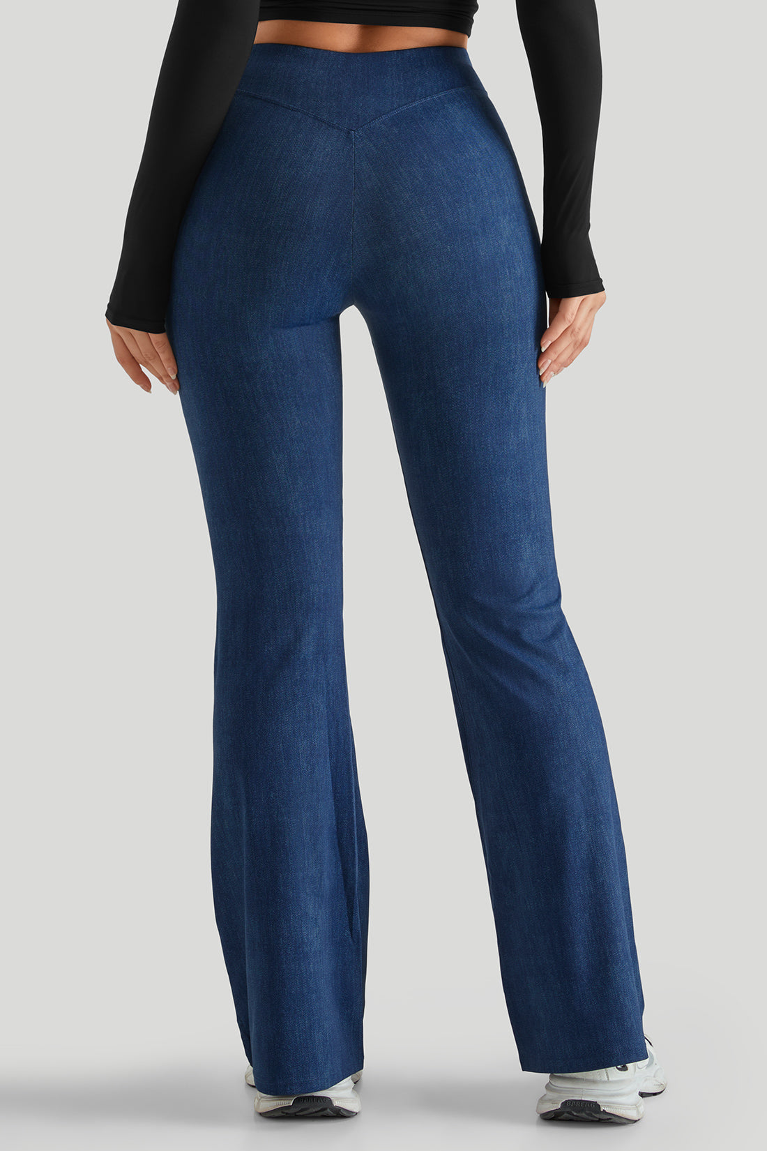 Long Sleeves Stretchy Faux Denim Flare Pant Sets