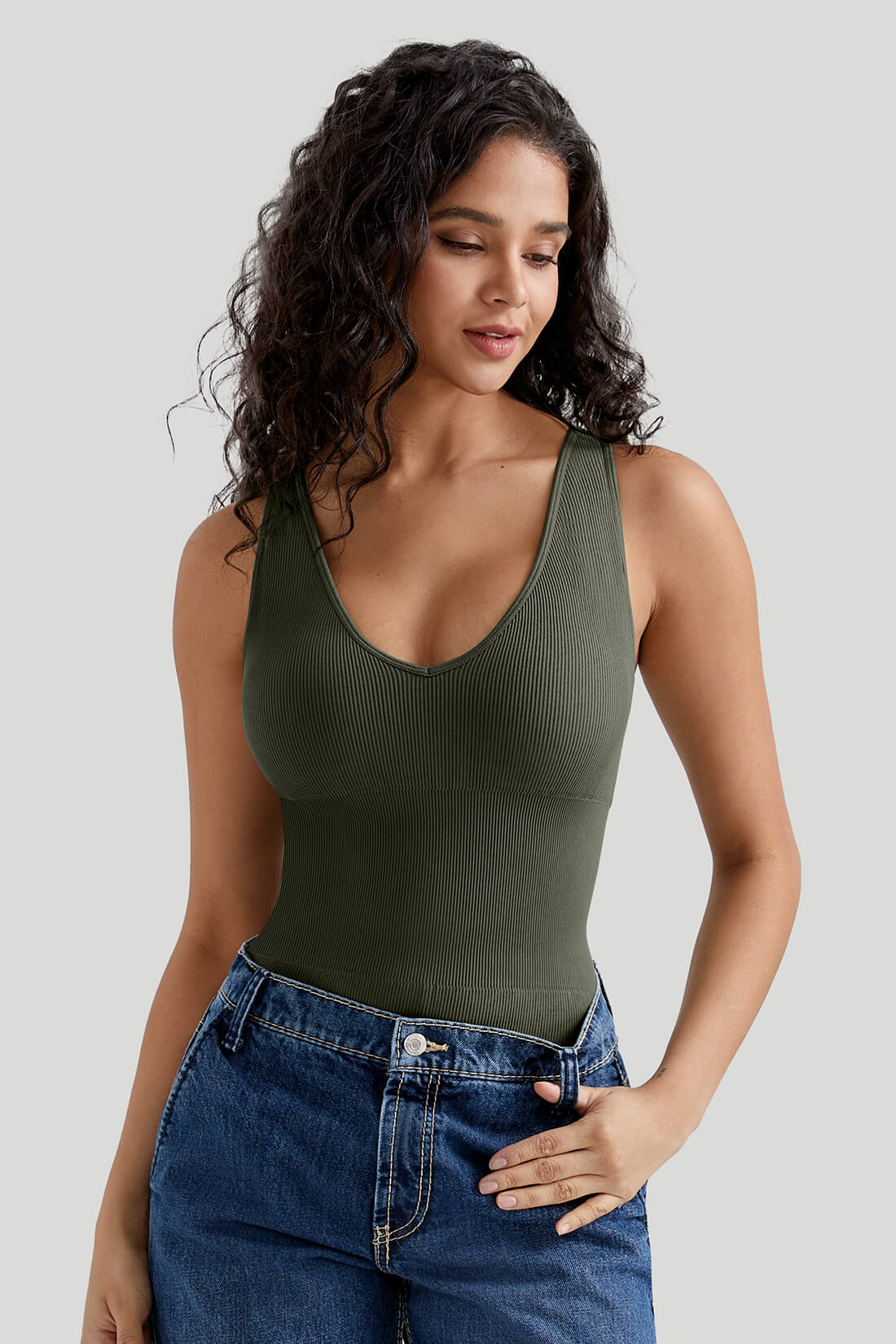 V Neck Tummy Control Seamless Bodysuit