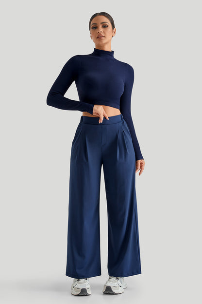 High Neck Top Match Wide Leg Pants