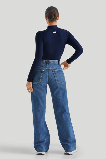 Threaded High Neck Long Sleeves Bodysuit