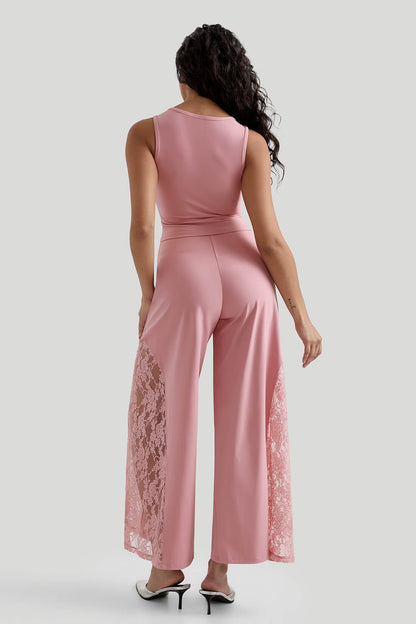 Lace Wide Leg Pants With Built In Shapewear