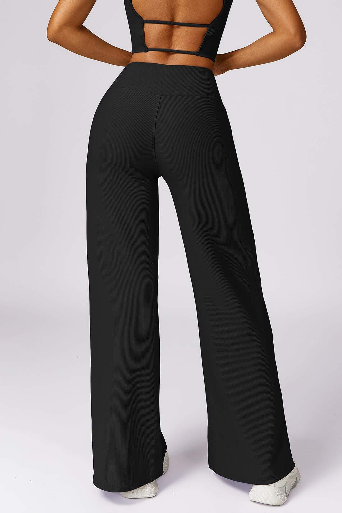Micro Ribbed Solid Color Wide Leg Pants
