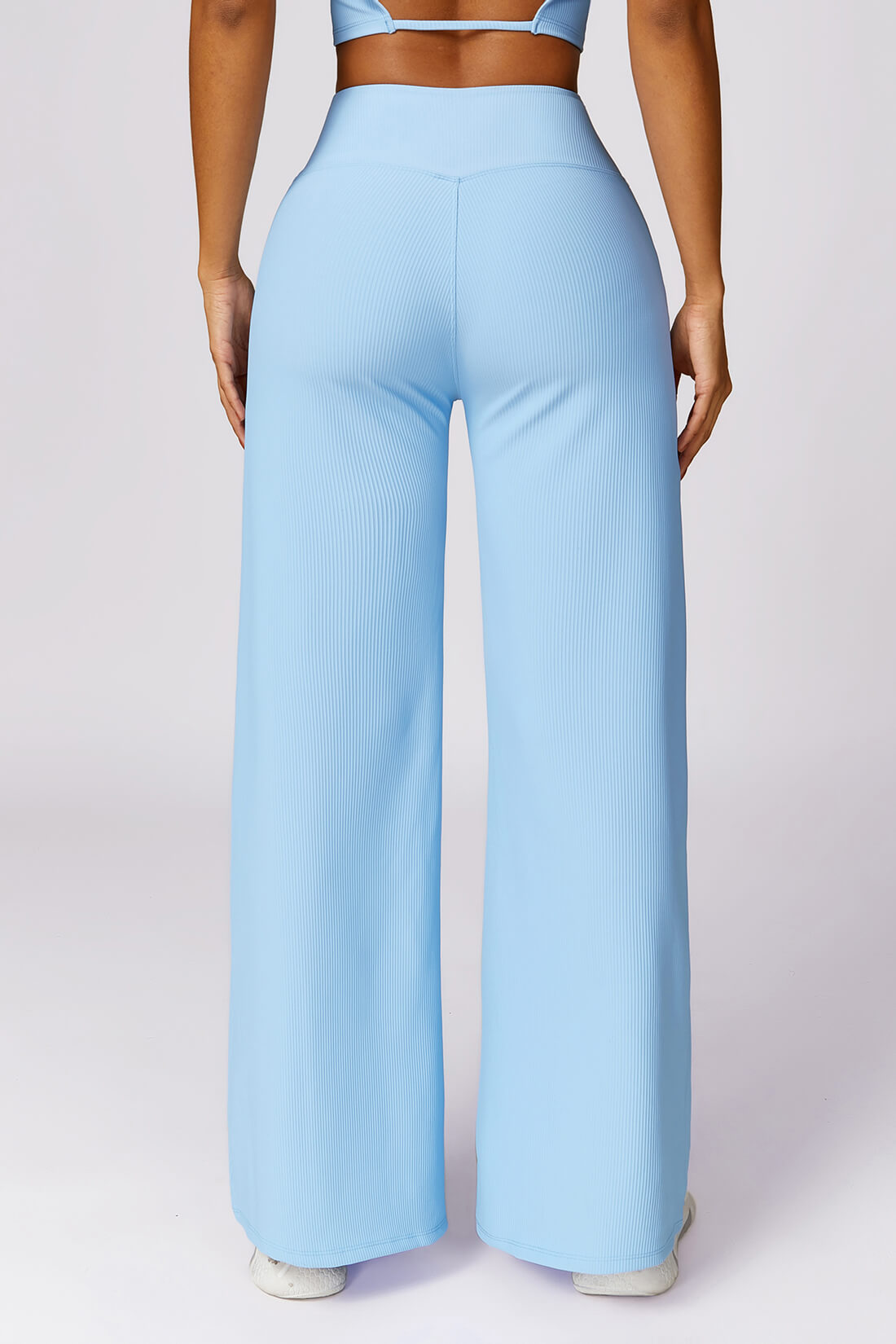 Micro Ribbed Solid Color Wide Leg Pants