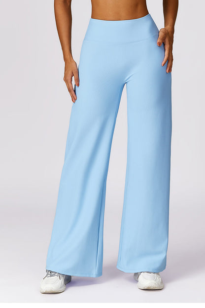 Micro Ribbed Solid Color Wide Leg Pants