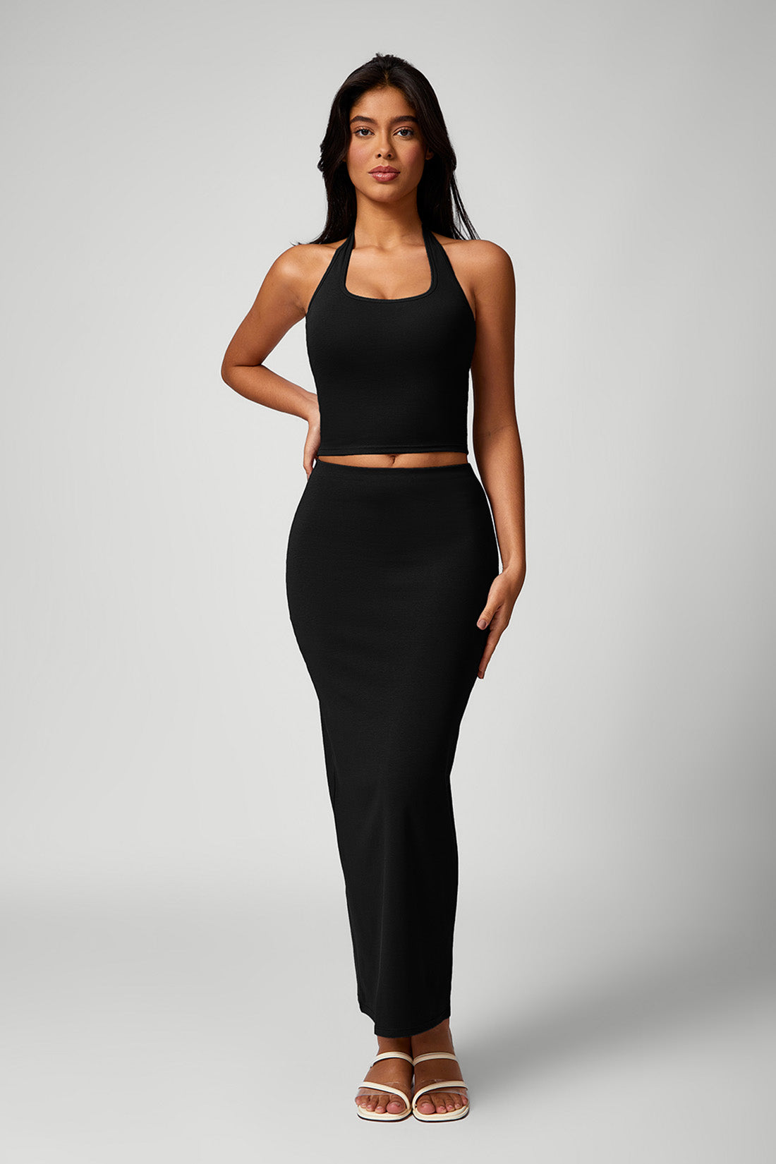 Halter Neck Casual Two-Piece Dress Black