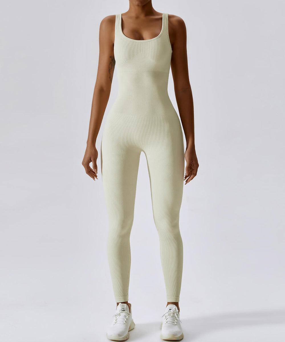 Ribbed Solid Color Tummy Control Sleeveless Seamless Jumpsuit - MOOSLOVER