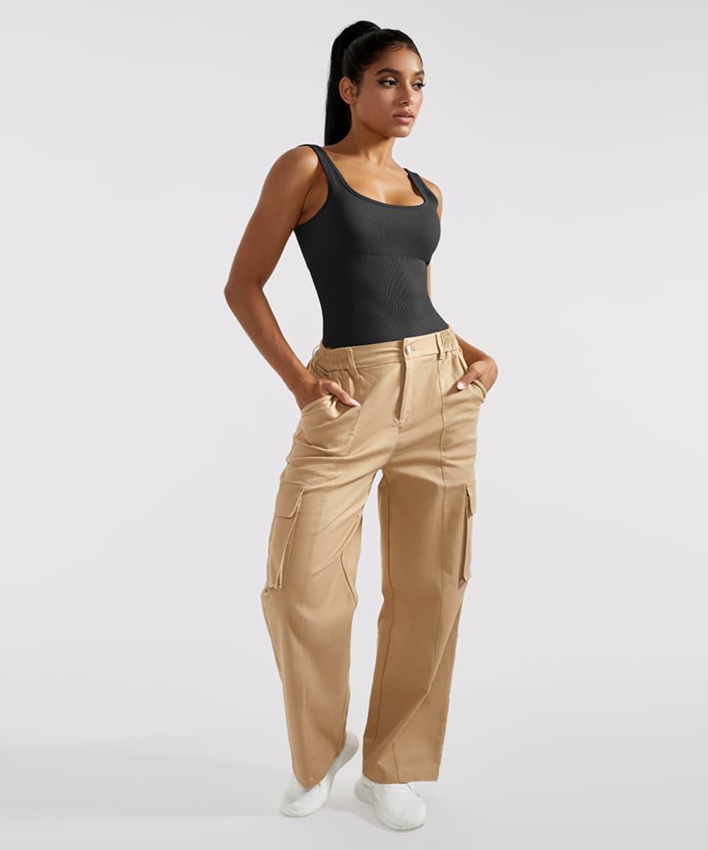 Ribbed Tummy Control Solid Color Sleeveless Seamless Bodysuit - MOOSLOVER