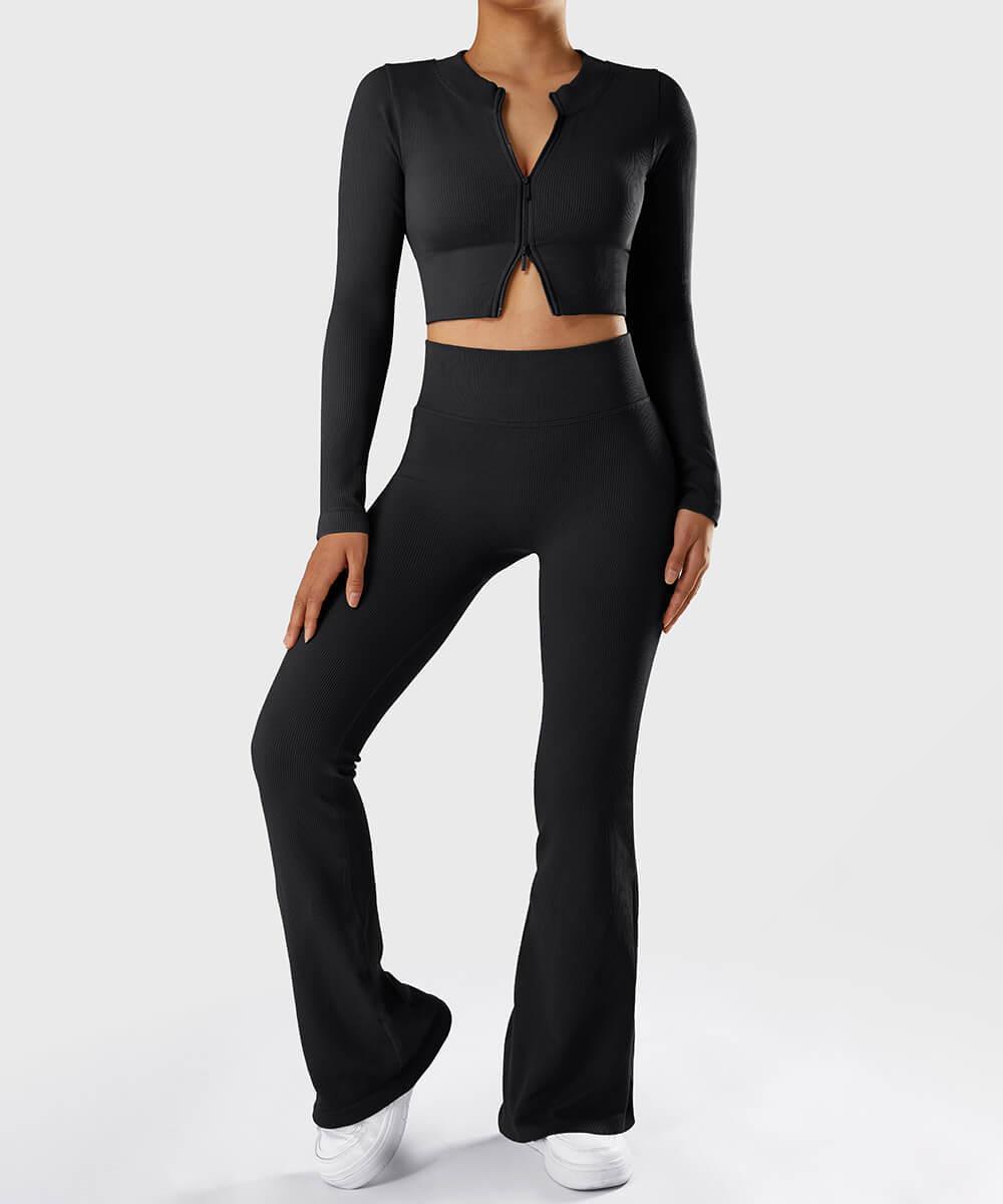 Ribbed Two-Way Zipper Yoga Set - MOOSLOVER