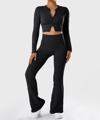 Ribbed Two-Way Zipper Yoga Set - MOOSLOVER