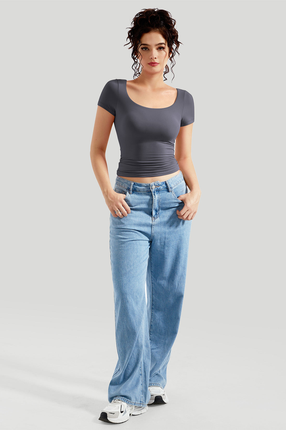 Square Neck Stretch Short Sleeve T-Shirt