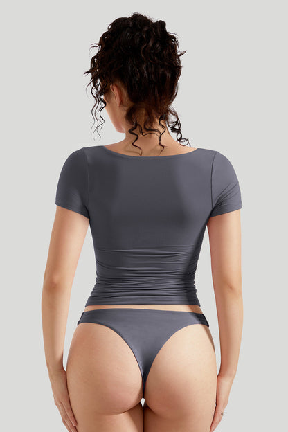 Square Neck Stretch Short Sleeve T-Shirt