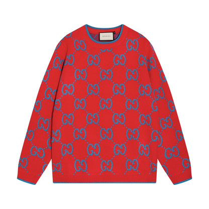 0909 New alphabet jacquard crew-neck sweater