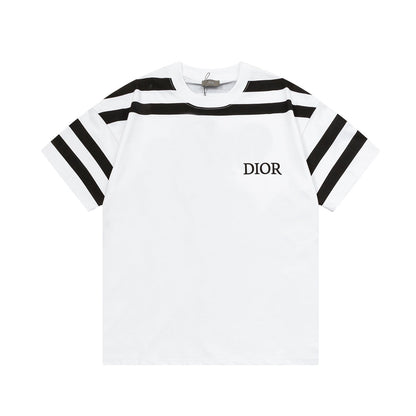 1219 New letter-stripe patchwork printed T-shirt