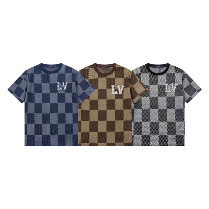 250305 New high quality checkerboard printed T-shirt