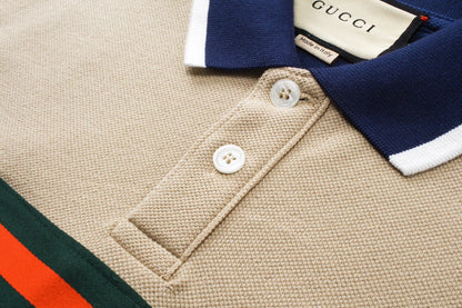 250313 New high quality tri-color woven with color contrast patchwork lapel polo