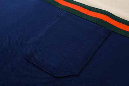 250313 New high quality tri-color woven with color contrast patchwork lapel polo