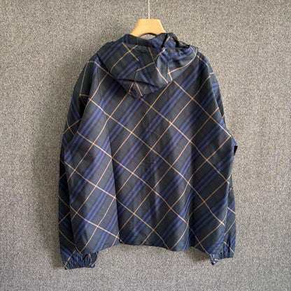 250325 New plaid long-sleeved hooded coat