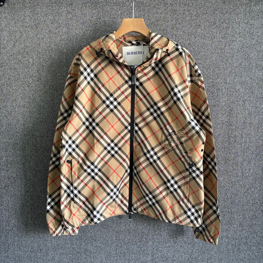 250325 New plaid long-sleeved hooded coat