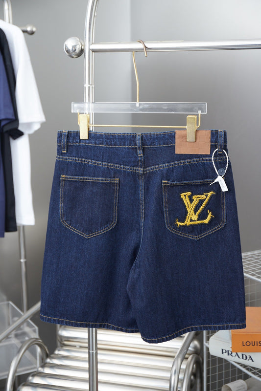 250325 New high quality rope monogram embroidered denim shorts