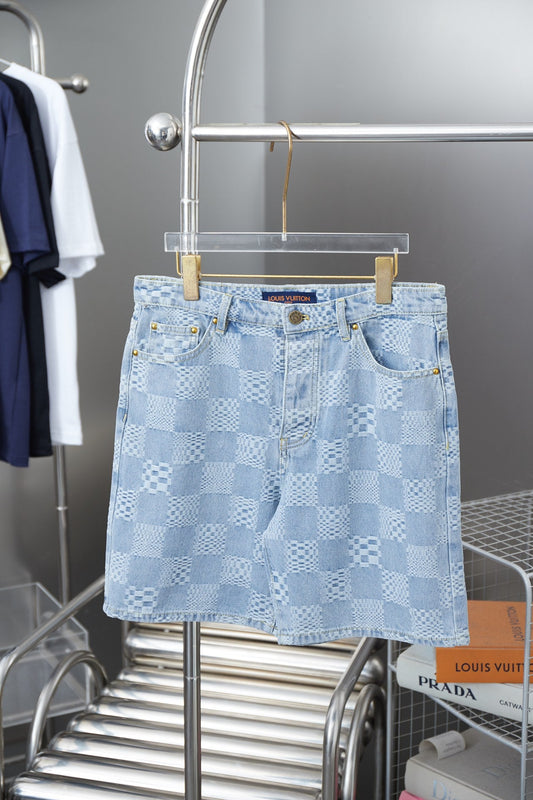 250404 New high-quality checkered denim feature shorts