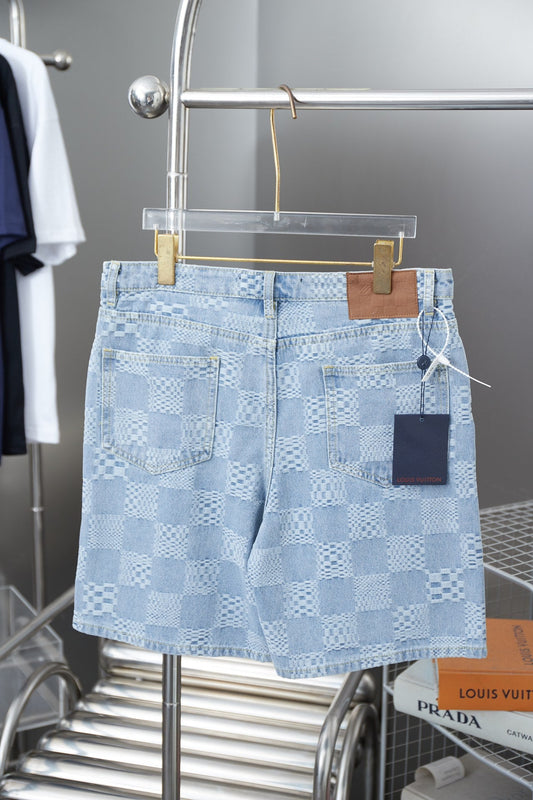 250404 New high-quality checkered denim feature shorts