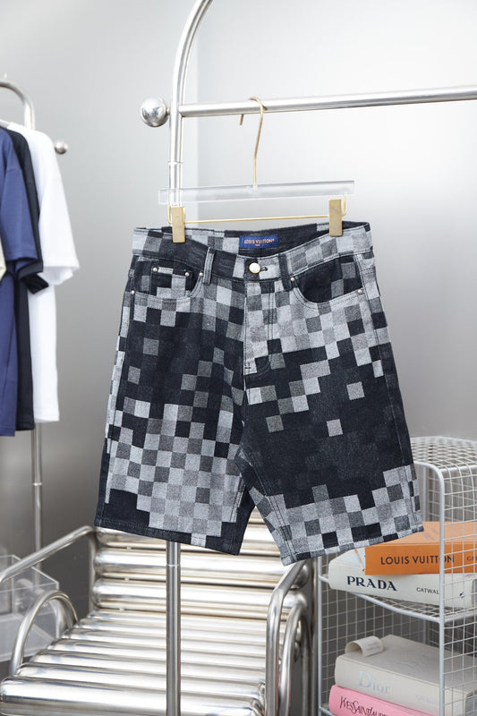 250404 New high-quality checkered denim feature shorts
