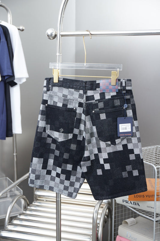 250404 New high-quality checkered denim feature shorts