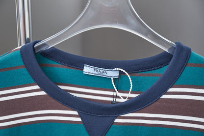 250404 New high-quality striped printed knitted T-shirt