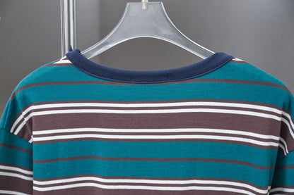250404 New high-quality striped printed knitted T-shirt