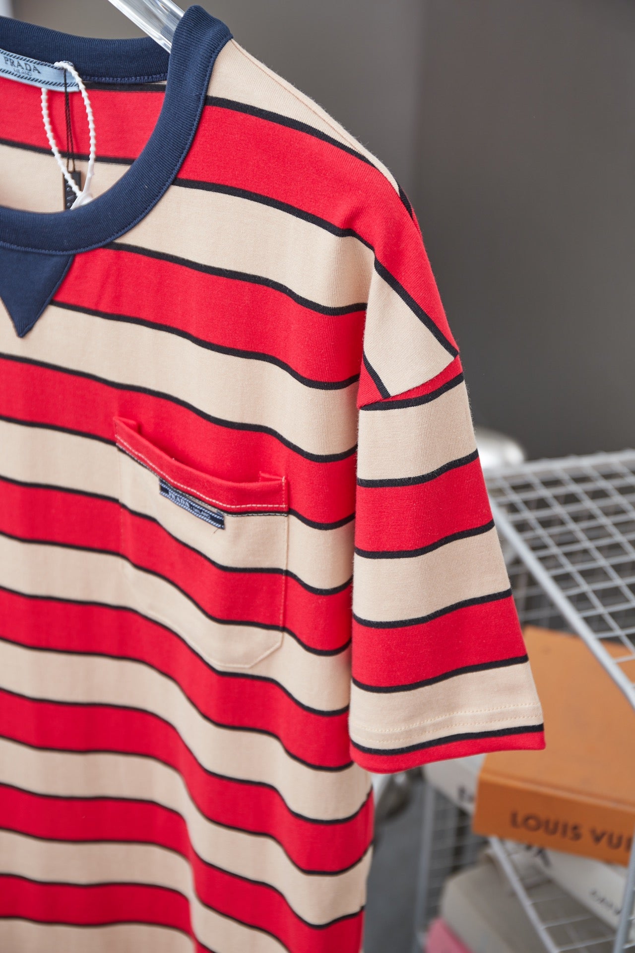 250404 New high-quality striped printed knitted T-shirt